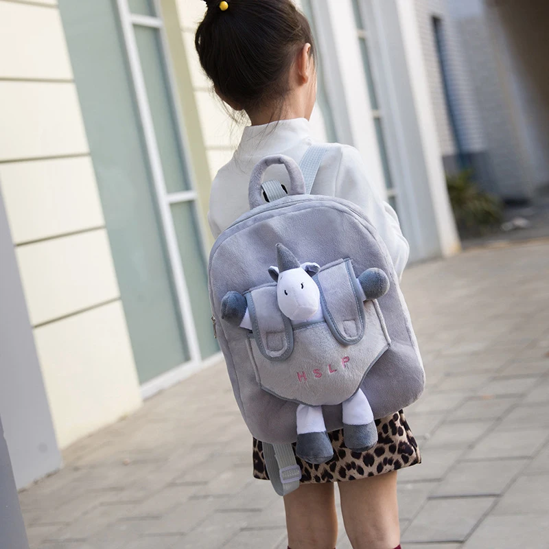 Детский плюшевый рюкзак для детского сада, мини Школьный рюкзак, милое животное фламинго, единорог, плюшевые Школьные сумки для девочек и мальчиков, рюкзак против потери