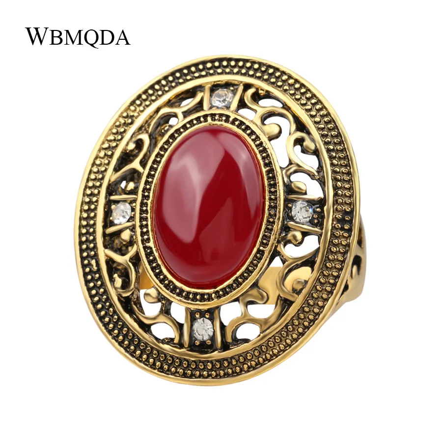 Женское кольцо с красным и синим камнем, винтажное ювелирное изделие с золотым кристаллом, в этническом стиле