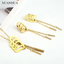 XUANHUA ювелирные изделия из нержавеющей стали, женские Асимметричные ожерелья в форме сердца, серьги, набор, Модные Изящные Ювелирные наборы, аксессуары