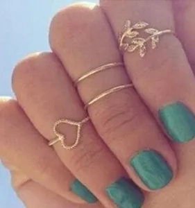 

KNOCK 2018 New 4pcs/Set Unique Ring Set Punk style Gold Color Knuckle Rings for women midi Finger Knuckle rings Ring Set