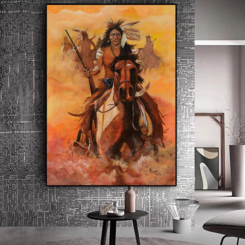 

Abstract Native Indian Feather Horse Oil Painting on Canvas Posters and Prints Cuadros Art Wall Picture for Living Room