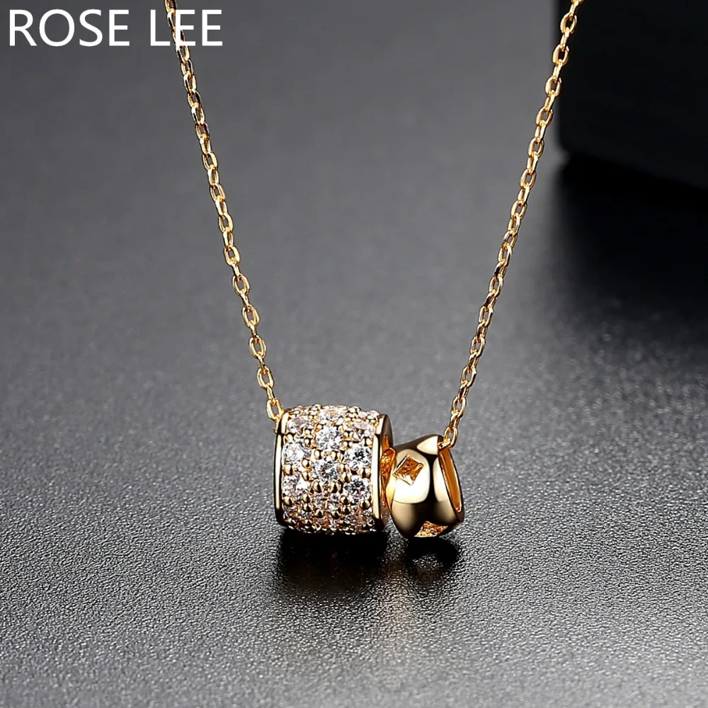 

ROSE LEE Korean Trendy Fashion Cubic Zirconia Jewelry Small Round Pendant Punk Gold Color Chain Necklace For Women RL70