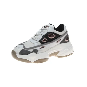 

Women's Pig Suede Mesh Breathable Platform Sports Shoes Spring Autumn New Fashion Comfortable Color Matching Lace Casual Shoes