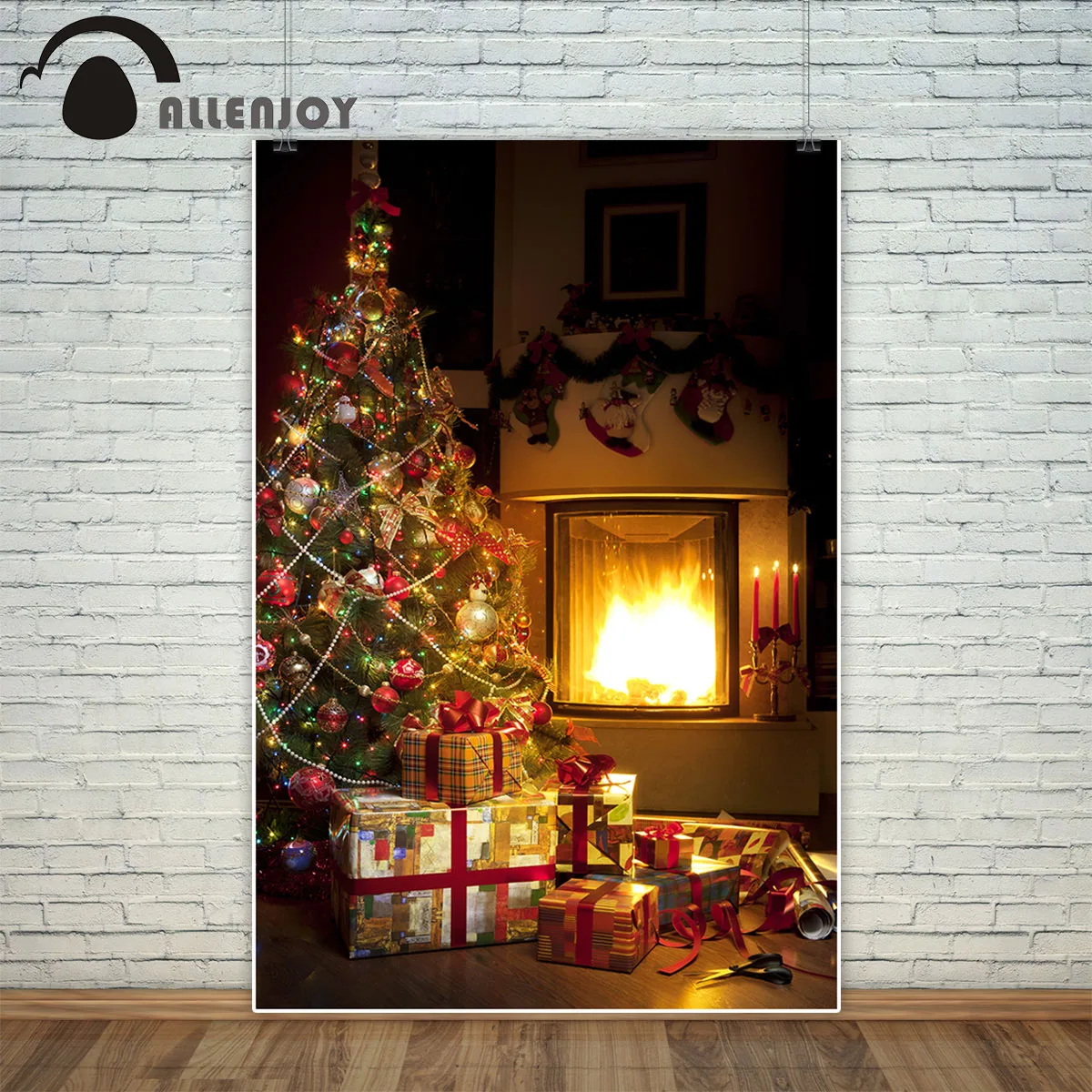 Allenjoy фон для фотосъемки Рождественская елка камин подарок свеча фотостудии