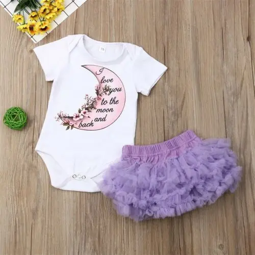 Одежда для малышей; боди с короткими рукавами и принтом для новорожденных девочек; Кружевная юбка-пачка; комплект одежды из 2 предметов