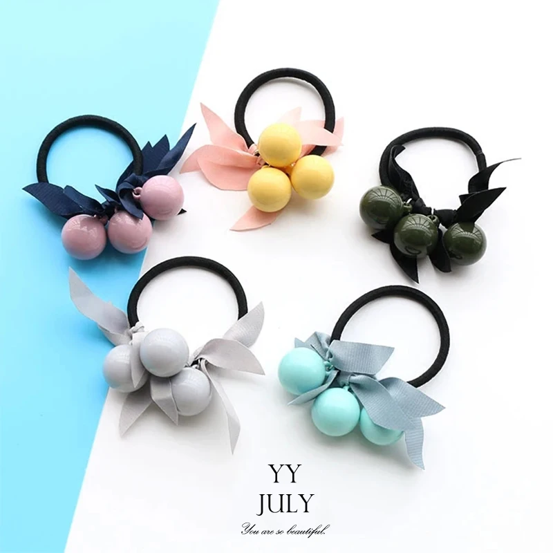 

Korean Fashion Macaroon Elastic Hair Bands for Women Charm Solid Balls Hair Ties Rubber Band for Girls Headwear Hair Accessories