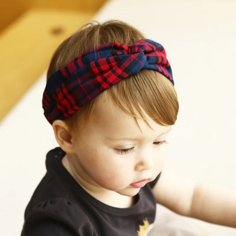 2017 Lovely Baby girl headbands Black and red plaid elastic headband