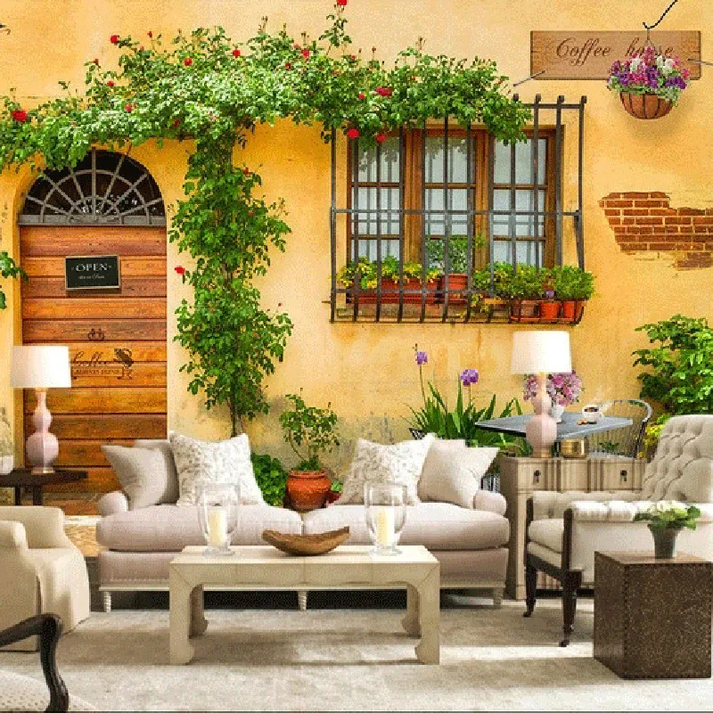 3D Wallpaper Mural Decor Photo Backdrop Yellow Wall Door ...