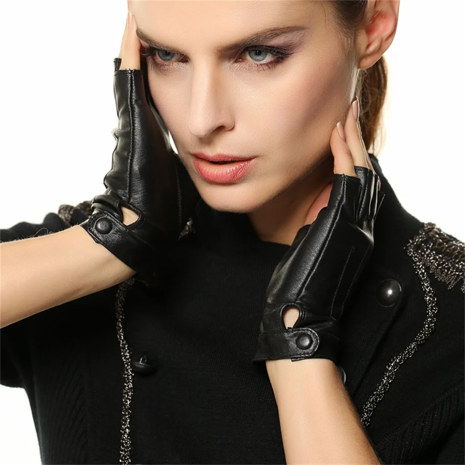 

Fashion Fingerless 2019 Unisex Gloves Wrist Half Finger Genuine Leather Glove Sheepskin Driving Mittens 3-L135NN