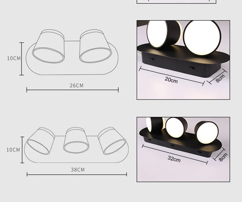 Современный светодиодный настенный светильник 350 градусов, прикроватная тумбочка для спальни, для ванной, для гостиной, для отеля, для дома, для спальни, черный/белый настенный светильник