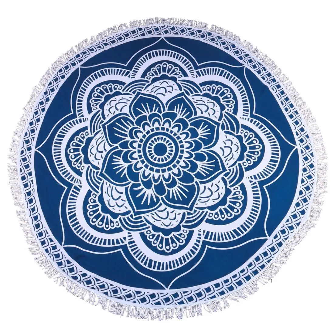<+> Мандала Круглый Roundie Beach Одеяло Throw Кисточка Крупногабаритный Коврик для йоги Blue Lotus ✔