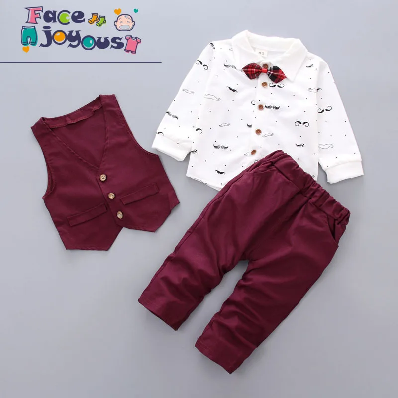 

Baby Boy Clothes 3PCS Suit Infant Boys Formal Clothing Sets Toddler Kids Set Beard Printed Shirt+Vest +Pants Baby Gentleman Set