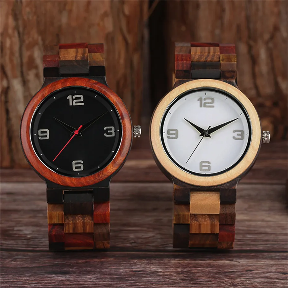 Round Vintage Zebra Wood Maple Wooden Case Men Quartz Watch Ebony Bamboo Strap Casual Analog Fashion Sports Clock Bracelet Gifts (5)