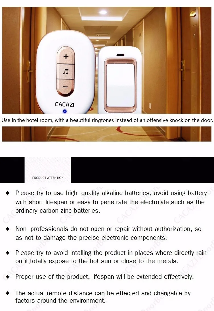 CACAZI New Kinetic Electronic Wireless Doorbell Sefl Powered No Need Battery Led Light Door Bell With 2 Push Button+1 Bell