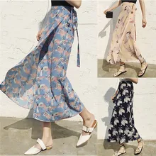 Женские юбки в стиле бохо с высокой талией Летние повседневные пляжные макси длинные цветочные юбки летние богемные женские шифоновые юбки FD