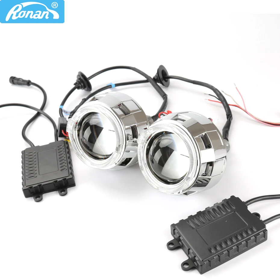 

Ronan 2.5 inch Mini Bi-LED projector lens with LED angel eyes masks 5000 5500k 35w 12v car headlight for diy lossless retrofit