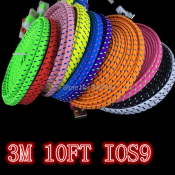 

3M 10FT fabric braided Flat Noodles cable Accessory Bundles for mobile Phone 7 8 6 6 plus 5 5s 500pcs free shipping