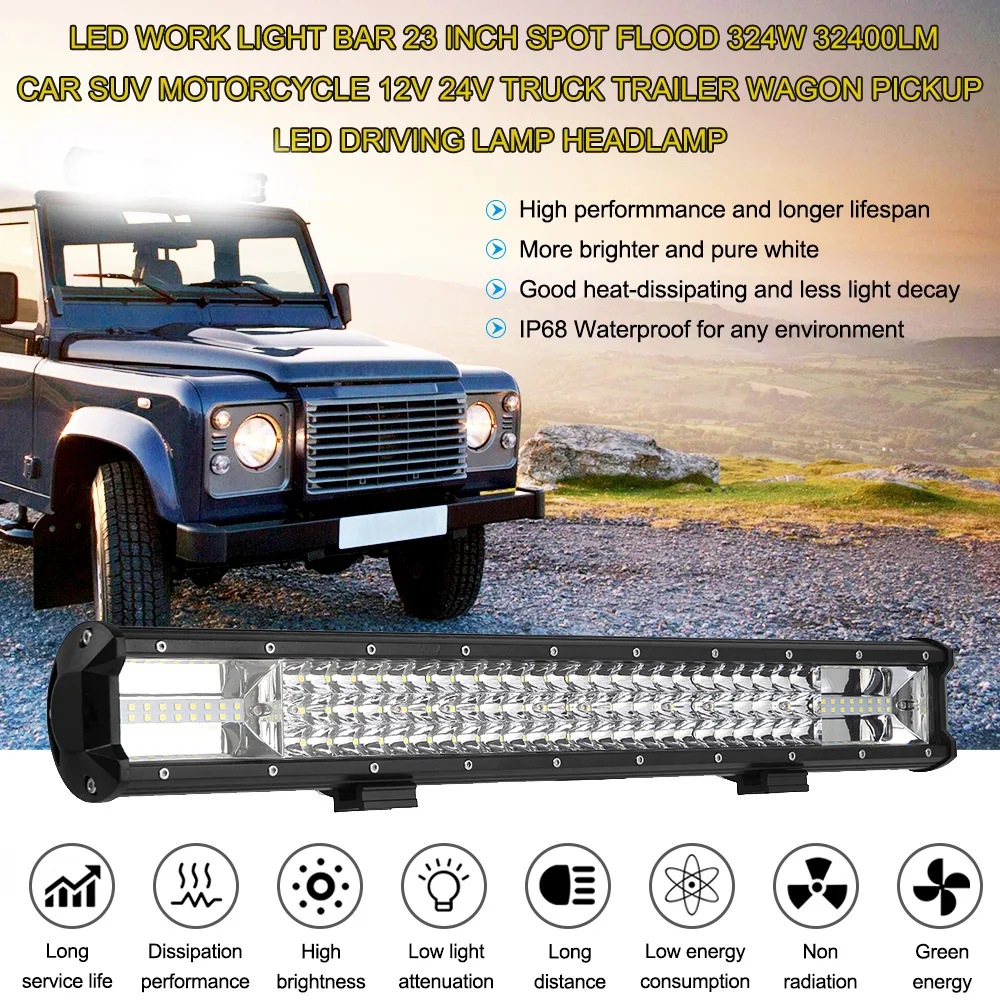 

LED WORK Day LIGHT BAR 19 INCH SPOT FLOOD 270W 27000LM CAR SUV MOTORCYCLE 12V 24V TRUCK TRAILER PICKUP LED DRIVING Day Light