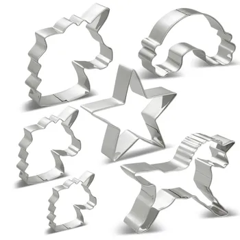 

KENIAO Unicorn Cookie Cutters Set - 6 Piece - Unicorn Head Large/Medium/Small Size, Unicorn, Rainbow and Star - Stainless Steel