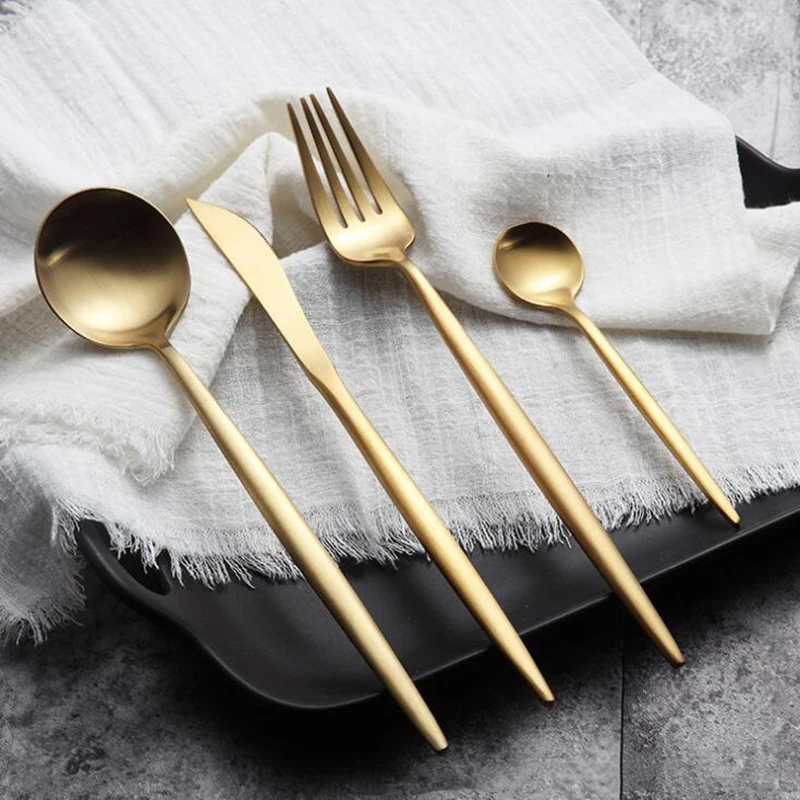 

24pcs Rose Gold Cutlery Set Wedding Black Dinnerware Forks Knives Scoops Set 18/10 Stainless Steel Silverware Set