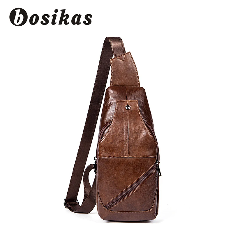 

BOSIKAS Genuine Leather Crossbody Bags men casual messenger bag Brand Designer Small chest Male men's Shoulder Bag for men bags