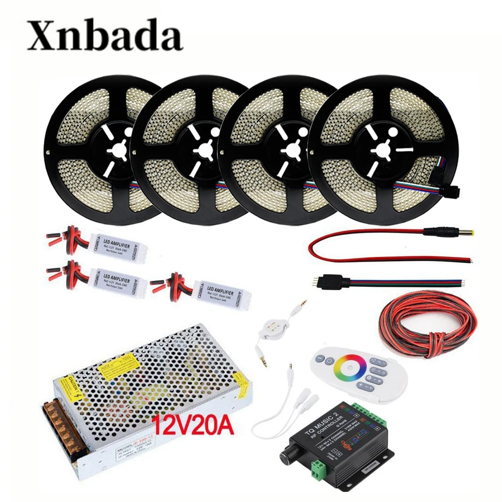 #Best RGB LED Strip 5 20M 234 LEDs m 3528 2835 DC12V Flexible LED Light RGB Neon Strip + Music2 Controller+ Led Power Supply+Amplifie
