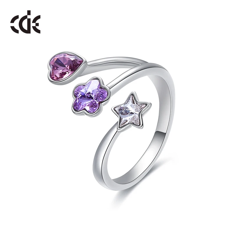 CDE женские кольца украшенные кристаллами Swarovski сердце цветок звезды Регулируемые