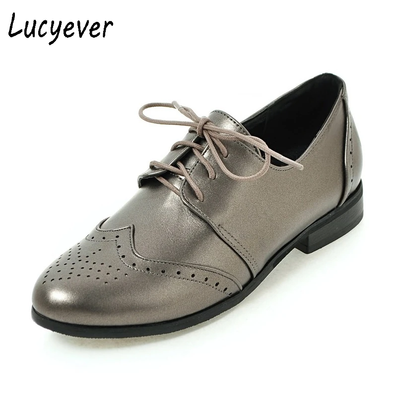 Lucyever Women Flats Soft Leather Oxford Shoes Vintage Lace up Round Toe Platform Handmade Casual Shoes Woman Plus Size 34-43 Lucyever Women Flats Soft Leather Oxford Shoes Vintage Lace up Round Toe Platform Handmade Casual Shoes Woman Plus Size 34-43