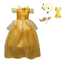 Belle/платье принцессы для косплея, платья для девочек, Красавица и чудовище, Детская праздничная одежда, Детский костюм с волшебной палкой и короной