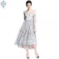 Ameision Цветочные Вечерние платья с вышивкой О-образным вырезом с коротким рукавом Элегантное летнее платье для женщин вечерний для