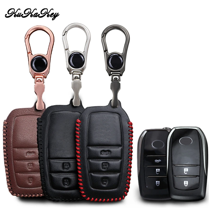

Kukakey For Toyota CROWN Camry Reiz PRADO 2012 2014 2015 2016 2017 2&3 Button Leather Car Key Cover Case Keychain Accessories