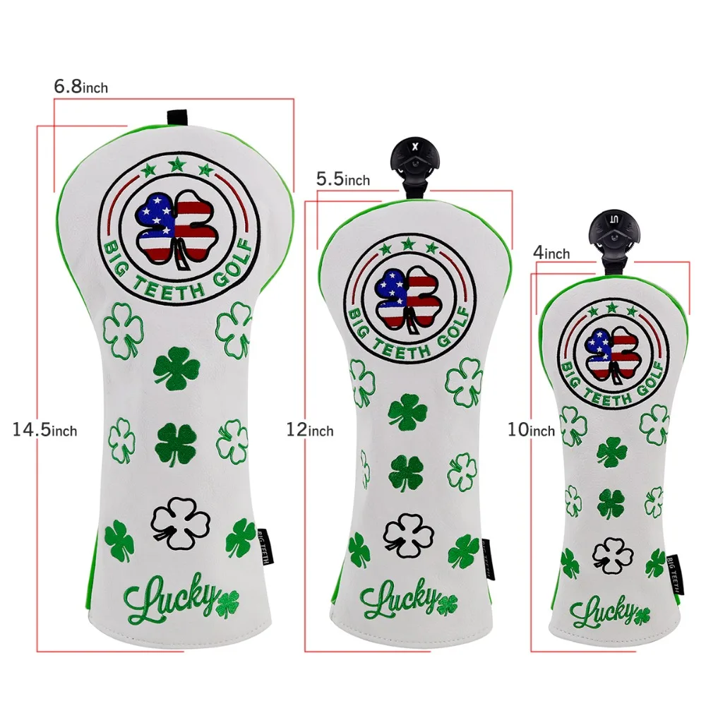 Большие зубы гольф деревянные головки крышки головные уборы счастливый Трилистник драйвер FW UT Putter головные уборы Бесплатная доставка
