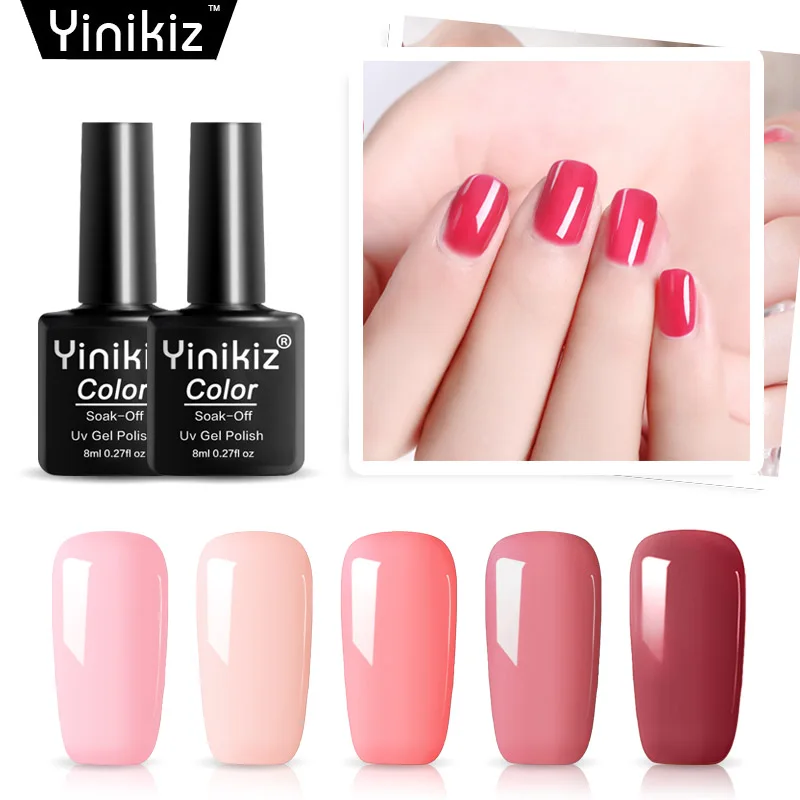 

Yinikiz 1pcs Nail Gel Polish 8ml Pink Series Soak-off LED UV Nail Art Semi Permanent Hybrid Gel Varnish