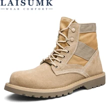 LAISUMK/модные мужские ботинки; сезон осень-зима; повседневная мужская обувь в винтажном стиле; теплые плюшевые мотоботы с высоким вырезом на шнуровке