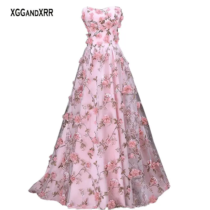 

Romantic Organza Flower Prom Dresses 2020 Formal Evening Dress Long Party Gown Amazing Woman Plus Size Sexy Backless Pink