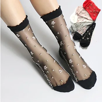 

1Pair Spring Summer Women Socks Cool Crystal Short Tube Jacquard Fashion Ladies Short Ankle Transparent Elastic Silk Socks