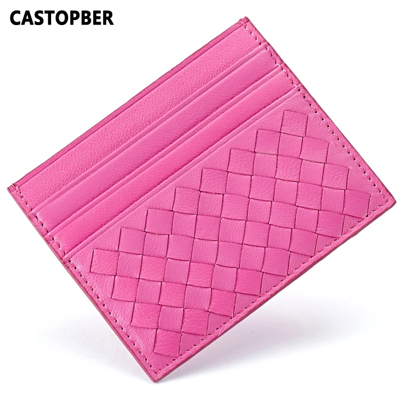 

Women Sheepskin Leather Korean Style Men Credit Business ID Card Holders Women's Card Case Bag Fashion Hand-Woven Unisex Famous
