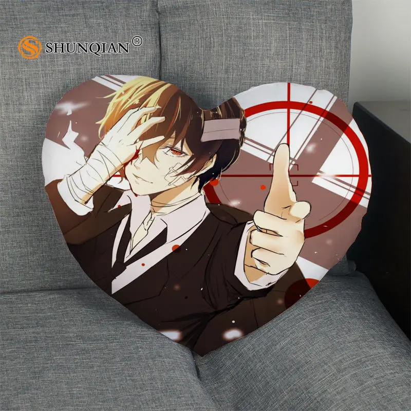 

Bungo Stray Dogs Heart Shape Pillow Cover Custom zipper Pillowcase Just Cover No Core Size 41x36cm,47x42cm， Droping Shipping