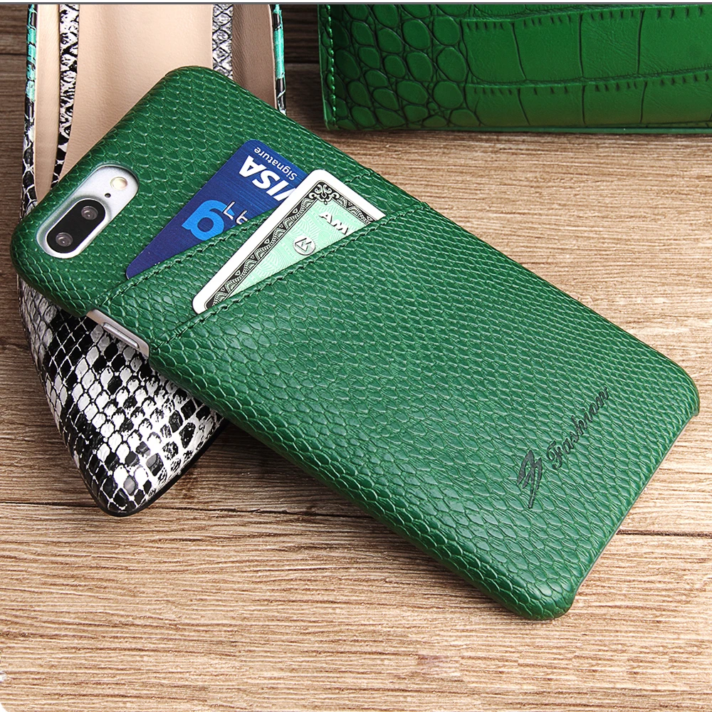 Зеленый fierre shann бренд из искусственной кожи чехол для iPhone 7 Plus/8 Plus текстура питона с карманом для карт ультра тонкая задняя крышка(D0128