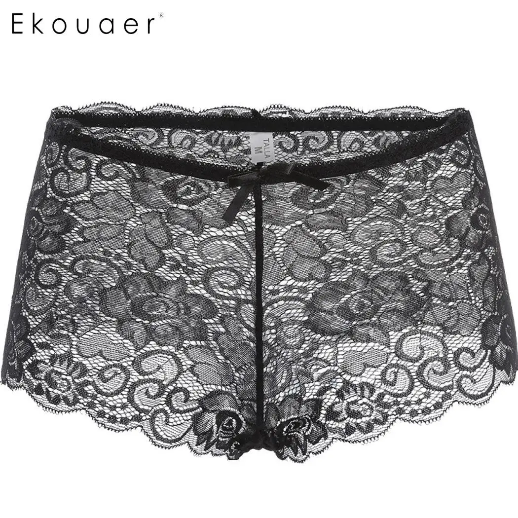 

Ekouaer Sexy Lace Plus Size Intimates Panties Women's Transparent Underwear Soft Briefs Lingerie Panty Female Underpants S-4XL