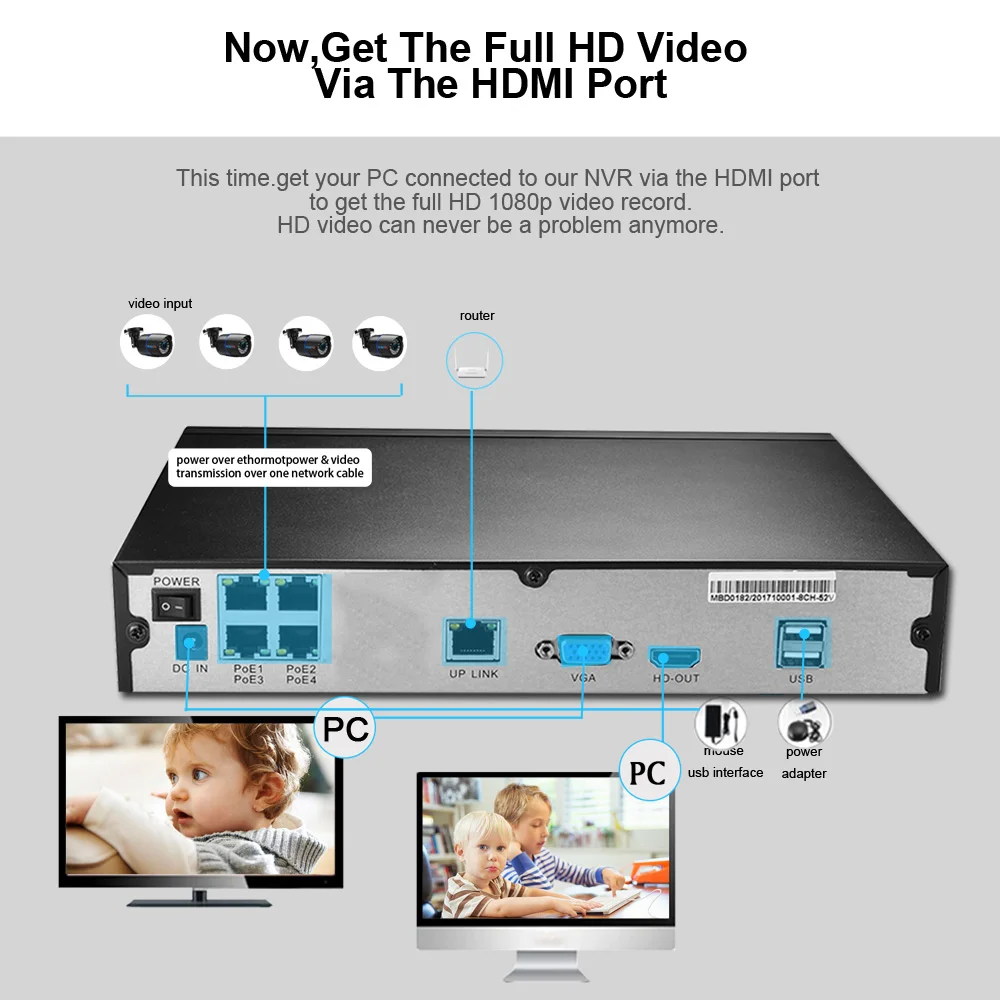 BESDER Audio 4CH CCTV система безопасности POE 1080P 2MP камера NVR наблюдения Комплект с HIDM VGA