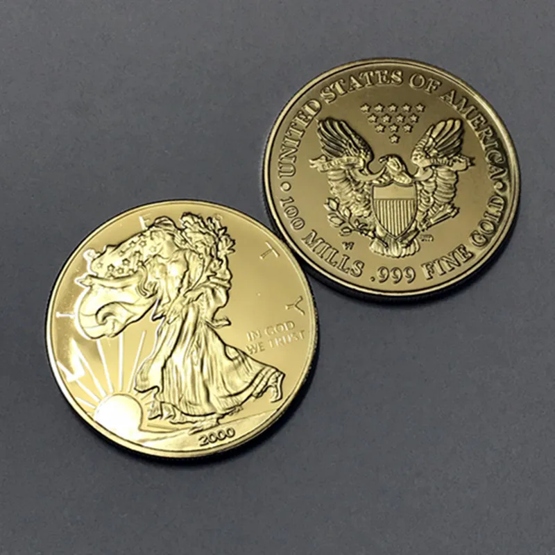 10 шт. The Freedom 2000 coin 1 OZ 24K настоящий позолоченный Значок США Орел 40 мм сувенирная монета