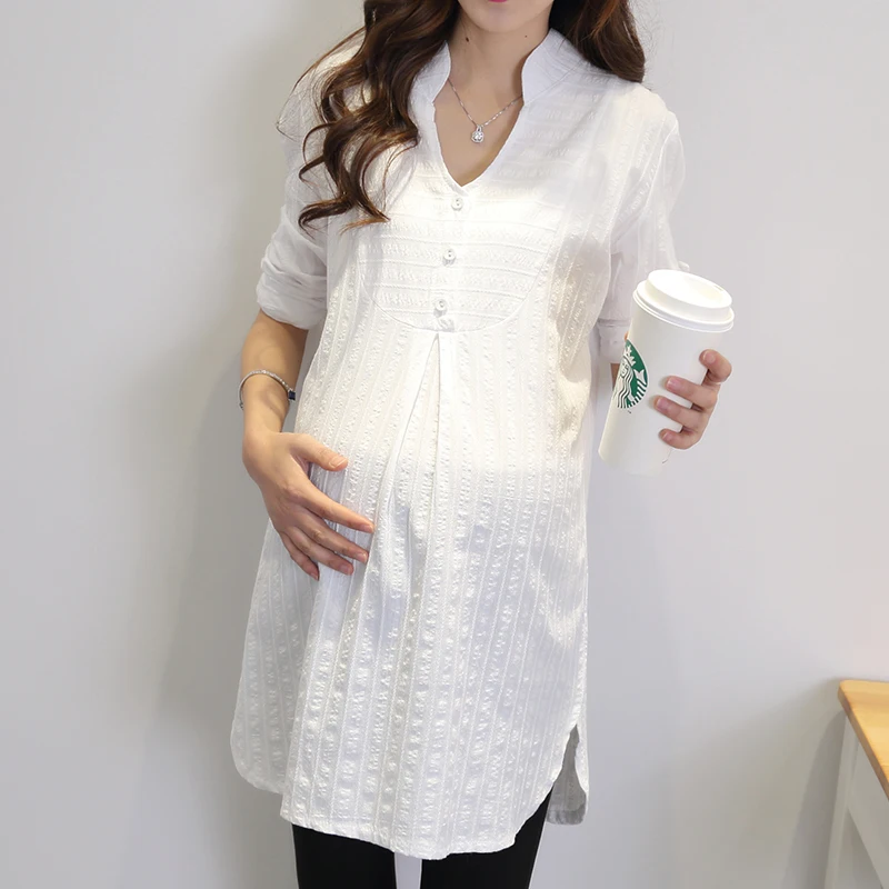 2018 Spring Maternity Blouses Shirts Tops Pregnant Dress Cotton