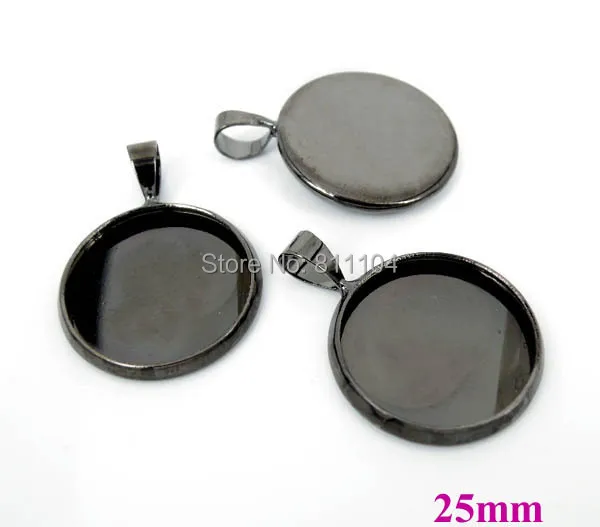 25mm New Gunmetal Black Plated Blank Bases Circle Round Bezel w/ a bail Cabochon Settings Pendant Findings Bulk Wholesale | Украшения и