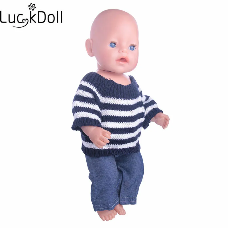 Luckdoll Рождественский подарок кукла вязаный свитер + джинсы подходят 18 дюйм(ов) ов) американский и см 43 см ребенка рождения куклы аксессуары