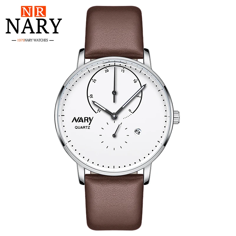 

NARY Men Watch Top Brand Luxury Male Leather Waterproof Sport Quartz Chronograph Military Wrist Watch Men Clock relogio
