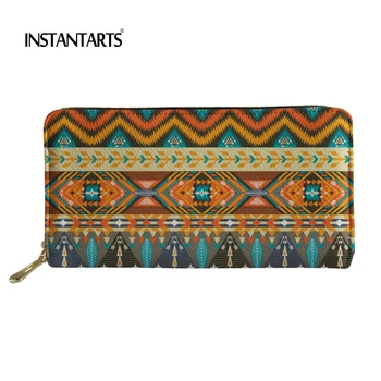 

INSTANTARTS Fashion Brand Woman Long PU Leather Wallet African Print Female Coin Purse Large Capacity Tribal Ethnic Card Holder