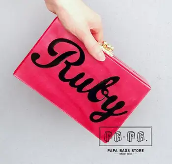 

Ruby red personalized letters design stylish acrylic mini shoulder bag lady dinner party clutch evening bag flap purse wallet