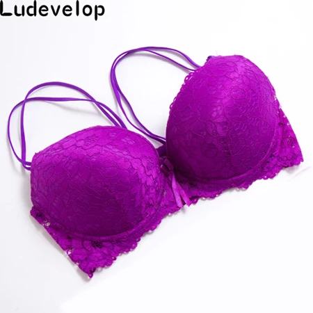 Ludevelop пикантные Кружево Push Up Bra белье Для женщин Нижнее Бельё для девочек Нижнее бельё Вышивка цветочный черный, белый, розовый цвет плюс Размеры Бюстгальтеры для женщин - Цвет: Фиолетовый