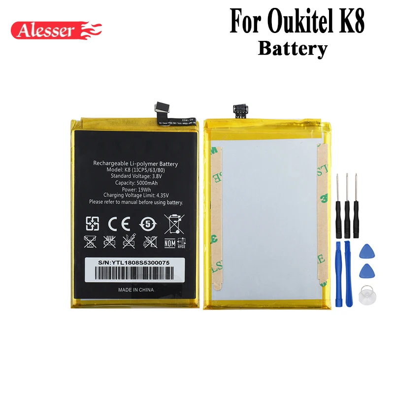 Alesser For Oukitel K8 Battery 5000mAh 100% New Replacement Accessory Accumulators Mobile Phone With Tools | Мобильные телефоны и